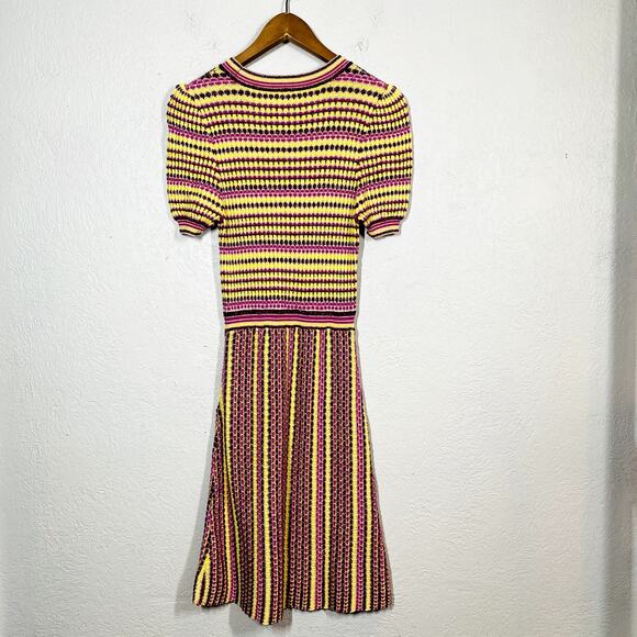 Free People Knit Jersey Dress Fit & Flare Puff Sleeve Short Stripe - XS - Picture 3 of 4